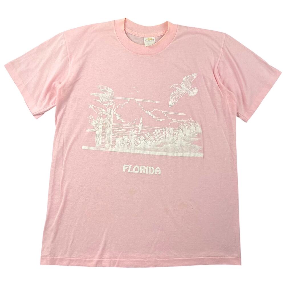 Vintage Genesis Florida Birds Graphic Tourist Tee Pink USA Single Stitch - L